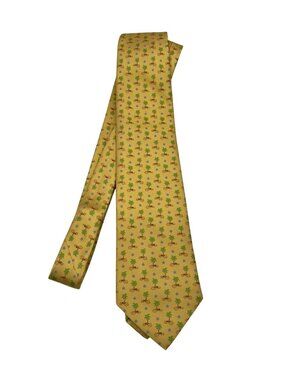 Brooks Brothers Yellow Tropical Palm Tree Tie Size XL Stain Resistant Retro